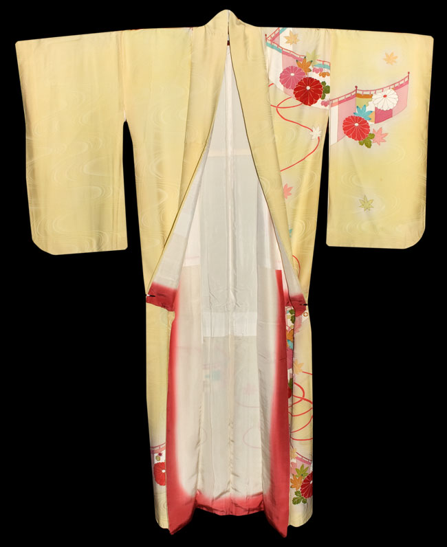 Kimoyes item: 9189 - This is a gorgeous creamy yellow kimono made from ...